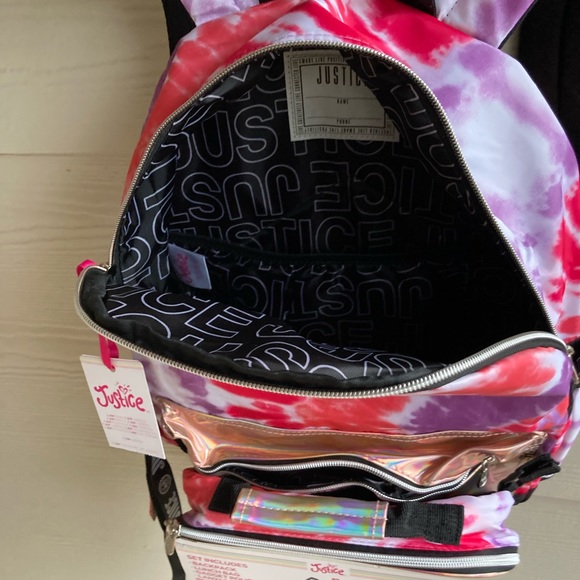 4 Piece Justice Metallic Pink Girls Backpack - Picture 5 of 8